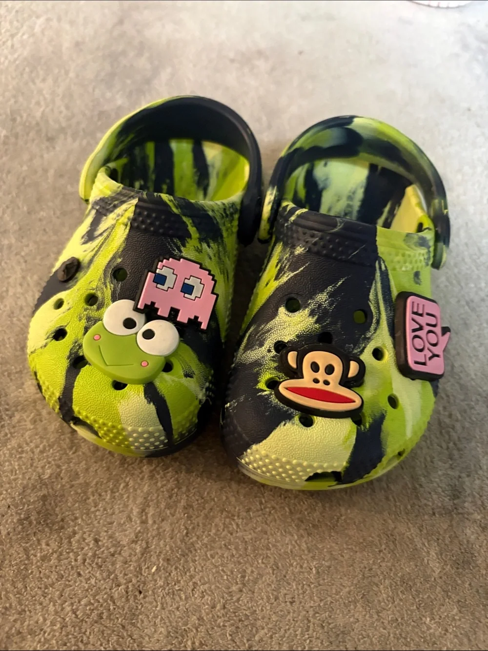Kids Crocs Green & Black Slip-On Clogs with Charms